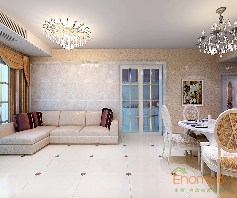 71㎡兩房一廳歐式風格客廳裝修效果圖