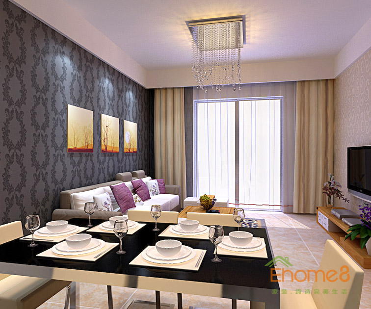 75㎡兩房一廳現(xiàn)代簡約風(fēng)格客廳餐廳裝修效果圖