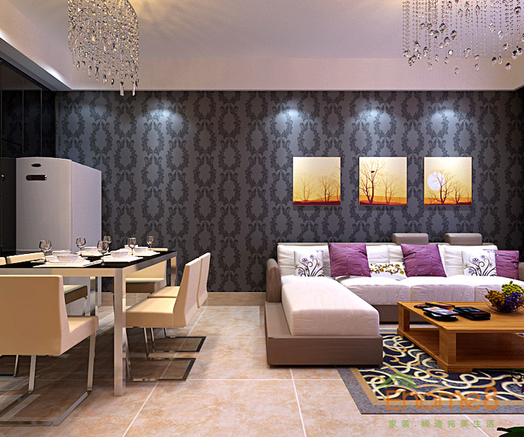 75㎡兩房一廳現(xiàn)代簡約風(fēng)格客廳沙發(fā)背景墻裝修效果圖