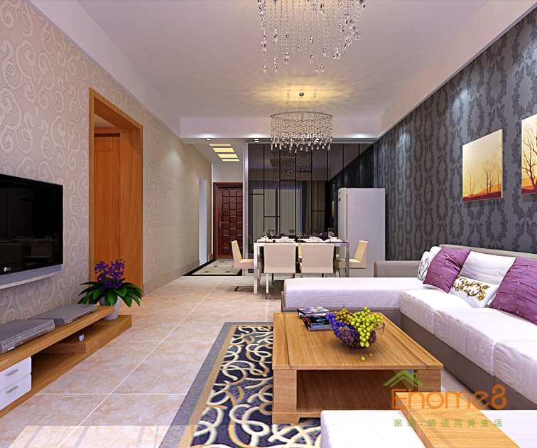 75㎡兩房一廳現(xiàn)代簡約風(fēng)格客廳裝修效果圖