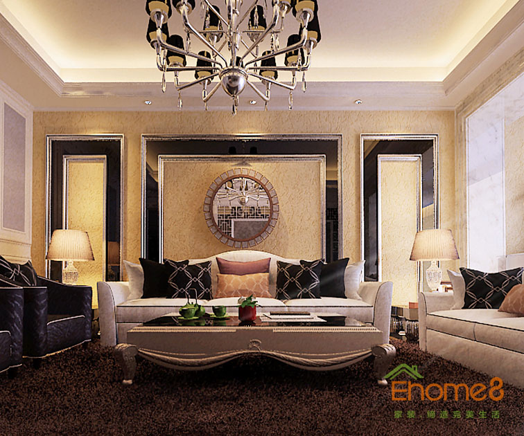 165㎡躍層歐式風格客廳背景墻裝修效果圖